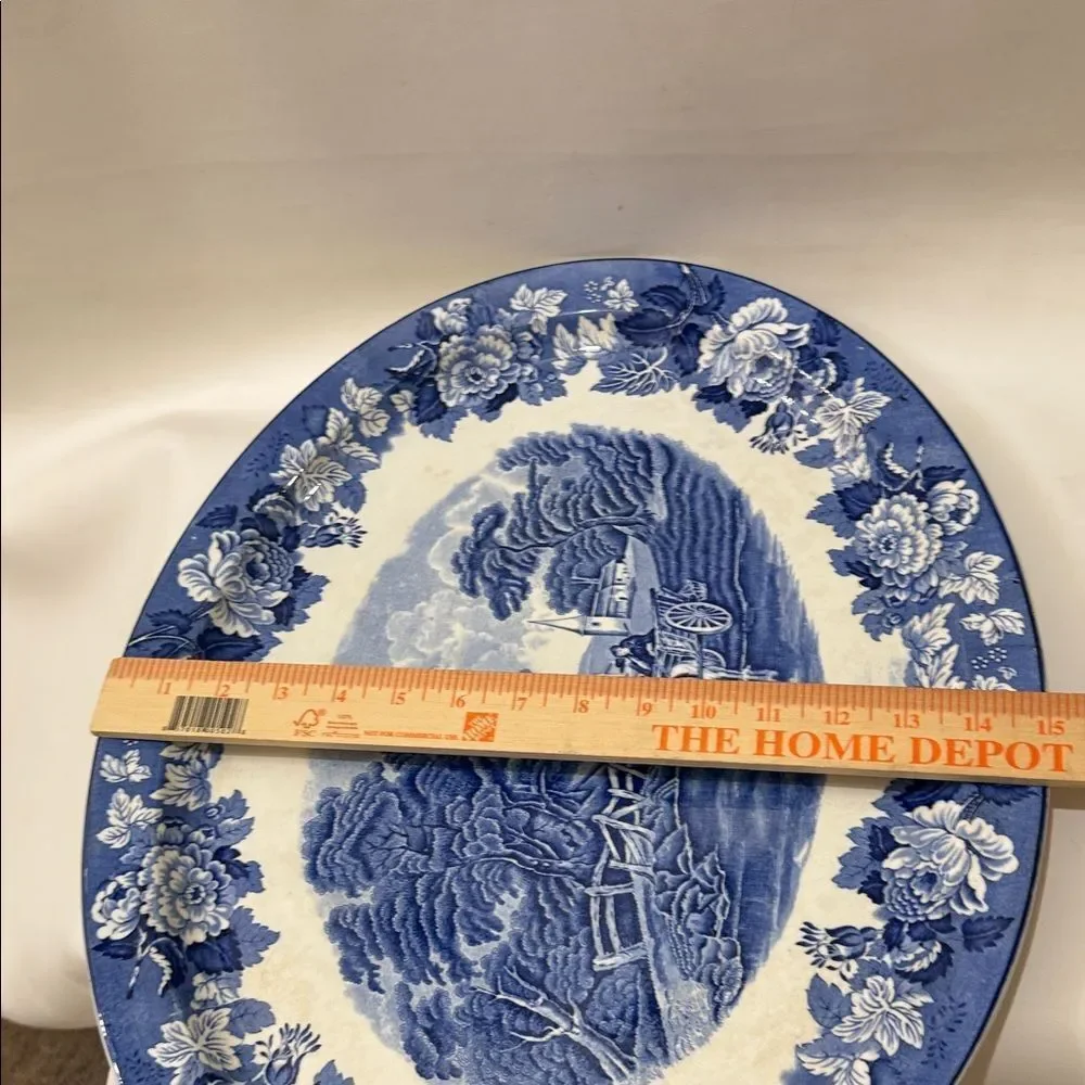 Woods Ware England Blue Scenic Transferware Vintage Floral Oval Serving Platter